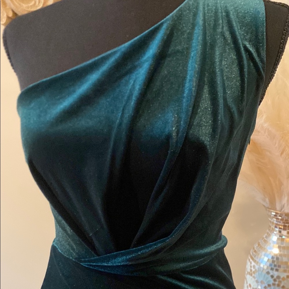 Lulu's Green Asymmetrical One Shoulder Cocktail Dress - Picture 3 of 4